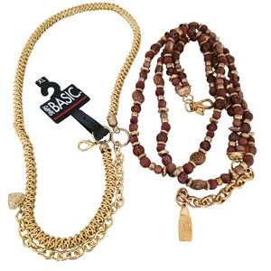 Vintage Lot of 2 Belts Gold Chain Belt Multi Strand Beaded Belt‎ Simply Basic XL